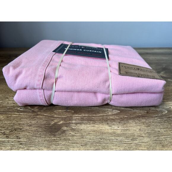 Vintage Tommy Hilfiger Pink Denim Jean Stitch Shower Curtain 100% Cotton 72”x72” - Picture 3 of 6